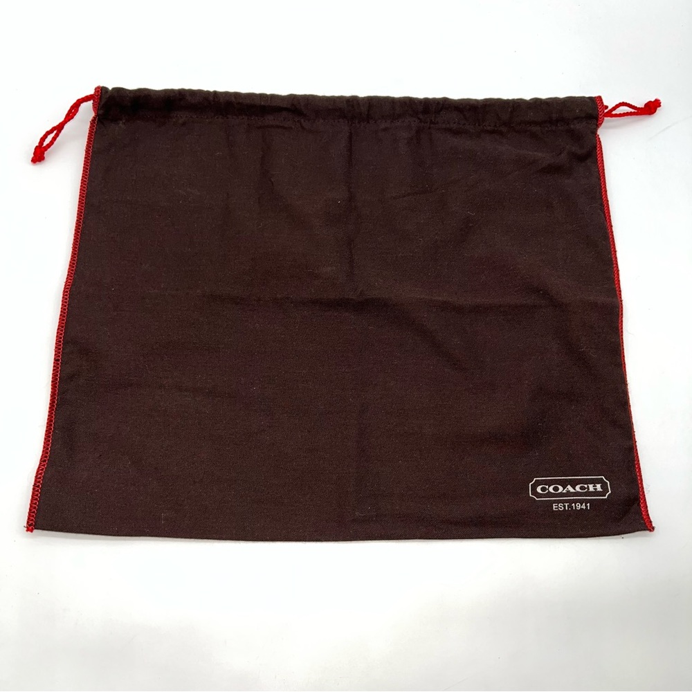 Coach Dark Brown Drawstring Dust Bag with Red Trim and Drawstring 16” X 13.5”